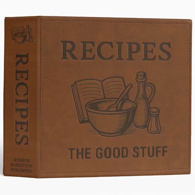 Classeur Recettes minimes simples en cuir clair (Devant/Côté)