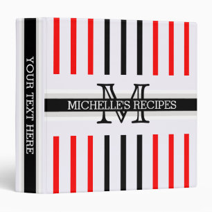 Classeur Recettes Motifs Monogrammes rouges rayures noirs