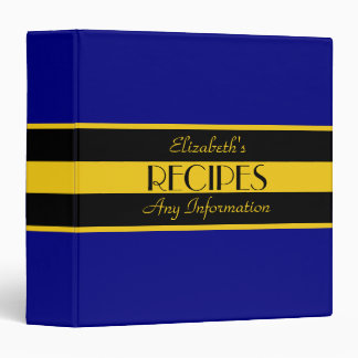 Classeur Recettes noires modernes de couleur unie Navy