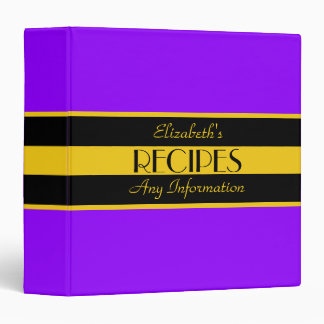 Classeur Recettes noires modernes de couleur unie violette