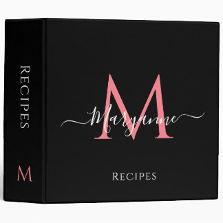 Classeur Recettes noires Monogrammes personnalisées rose Fi