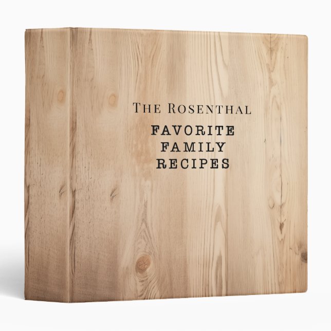 Classeur Recettes préférées de la famille du bois naturel (Devant/Côté)