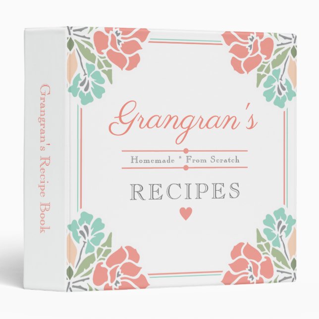 Classeur Recettes spéciales de grand-mère Coral Floral Cook (Devant/Côté)