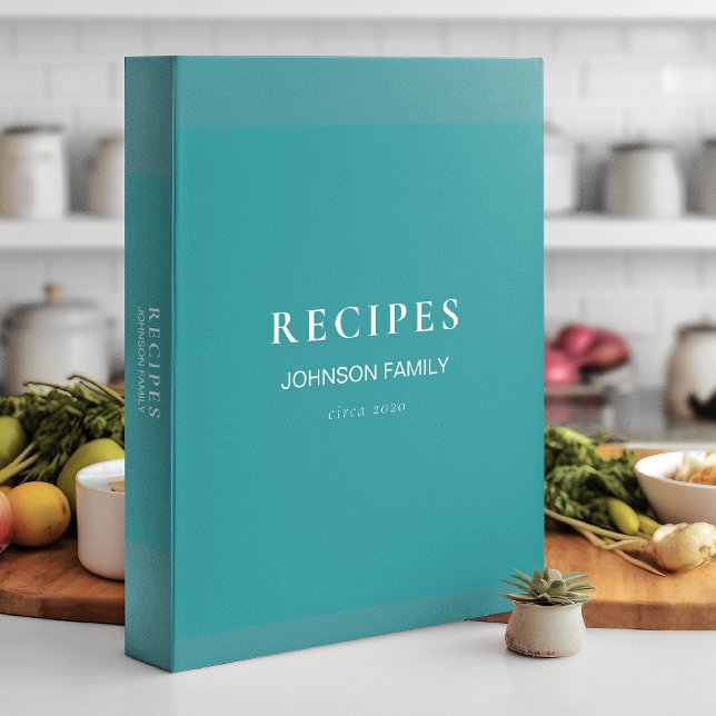Classeur Recettes, Turquoise Élégant Personnalisé, (Créateur téléchargé)