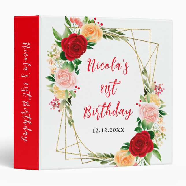 Classeur Red and Orange Roses Birthday Party Photo Album (Devant/Côté)
