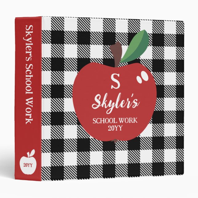 Classeur Red Apple Buffalo Check Monogramme Travail scolair (Devant/Côté)