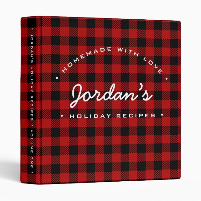 Classeur Red Buffalo plaid Custom Holiday Maison Recette (Devant/Côté)