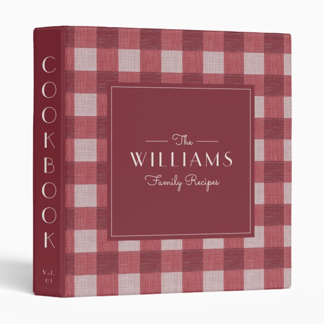 Classeur Red Farmhouse Plaid Family Recette Livre de recett (Devant/Côté)
