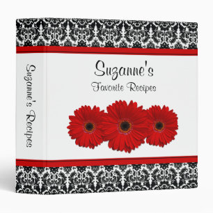 Classeur Red Gerber Daisy Black White Damask Recette Classe