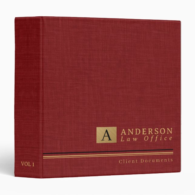 Classeur Red Linen Law Office Binder (Devant/Côté)