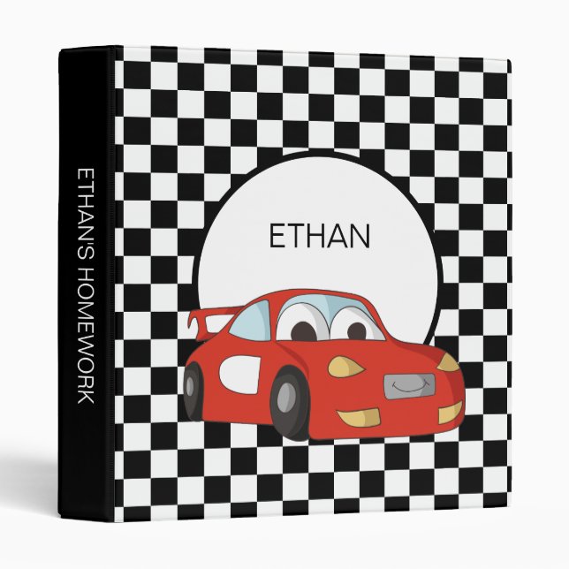 Classeur Red Race Car Noir Blanc À damiers Drapeau Enfant (Devant/Côté)