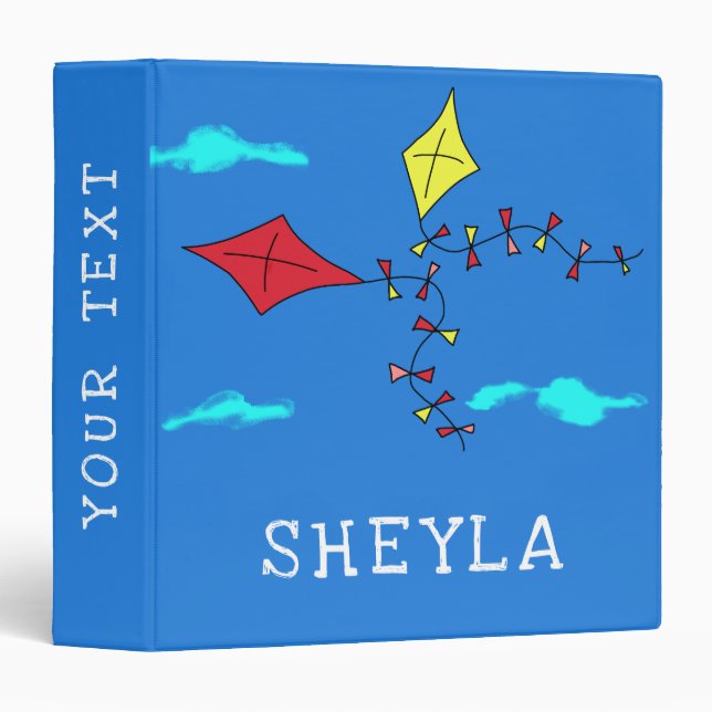 Classeur Red Yellow Kites Nuages Nom de l'enfant (Devant/Côté)