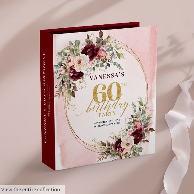Classeur Refined Boho Burgundy Blush Gold Floral 60th Album (Refined Boho Burgundy Blush Gold Floral 60th Album 3 ring binder)