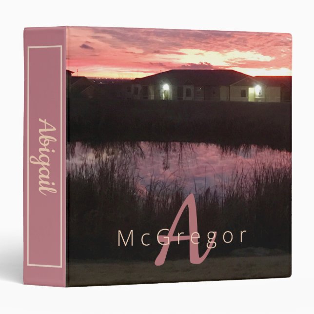 Classeur Reflet de coucher de soleil avec monogramme (Devant/Côté)
