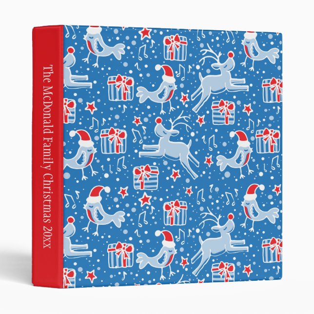 Classeur Reindeer et oiseau motif Noël dossier de vacances (Devant/Côté)