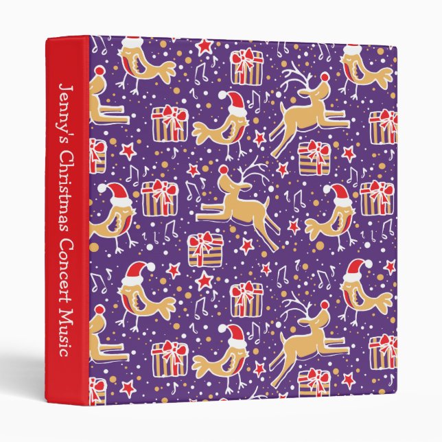 Classeur Reindeer et oiseau motif Noël dossier de vacances (Devant/Côté)