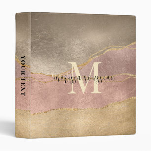 Classeur Relieur Monogramme Feuille d'Or Paillettes Rose Or