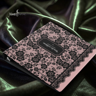 Classeur Relieuse Rose Pâle en Dentelle Noire Gothique Vict