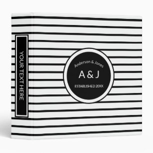 Classeur Reliure à anneaux 3 rayée noire et blanche déco