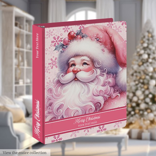 Classeur Reliure Mémoire personnalisée avec monogramme Sant (Custom Monogram Pinkmas Santa Claus Memory Binder)