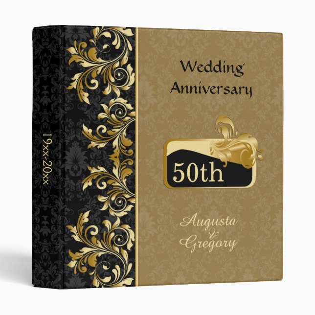 Classeur Remous d'or, anniversaire de mariage de damassé (Devant/Côté)