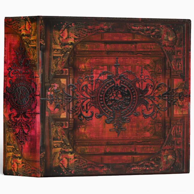Classeur Renaissance gothique Rouge Faux Cuir Ancien Tome (Devant/Côté)