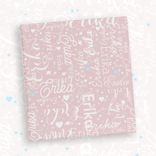 Classeur Répéter Son Nom Et Coeurs Mignons Rose Dusty (Créateur téléchargé)