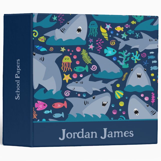 Classeur Requin sous la mer Cute Motif personnalisé (Devant/Côté)