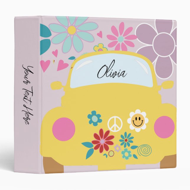 Classeur Retour à l'école mignonne enfants Nom Script rose  (Devant/Côté)