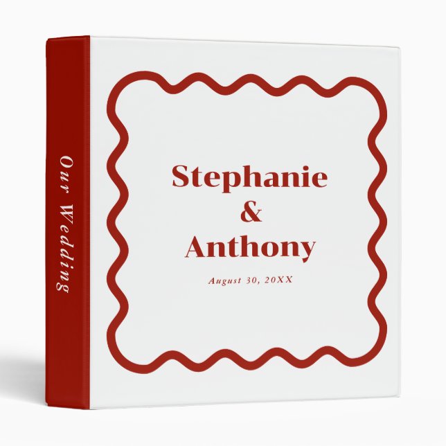 Classeur Retro 1950s Wavy Edge Mariage rouge foncé (Devant/Côté)