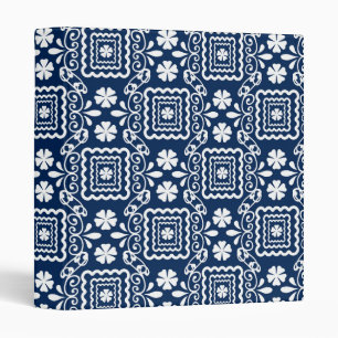 Classeur rétro 60 blanc bleu motif floral