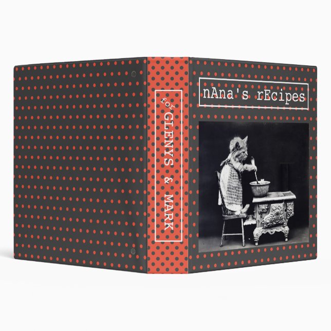 Classeur Retro Chat Votre Photo Monogramme Polka Dot Mignon (Arrière-plan)