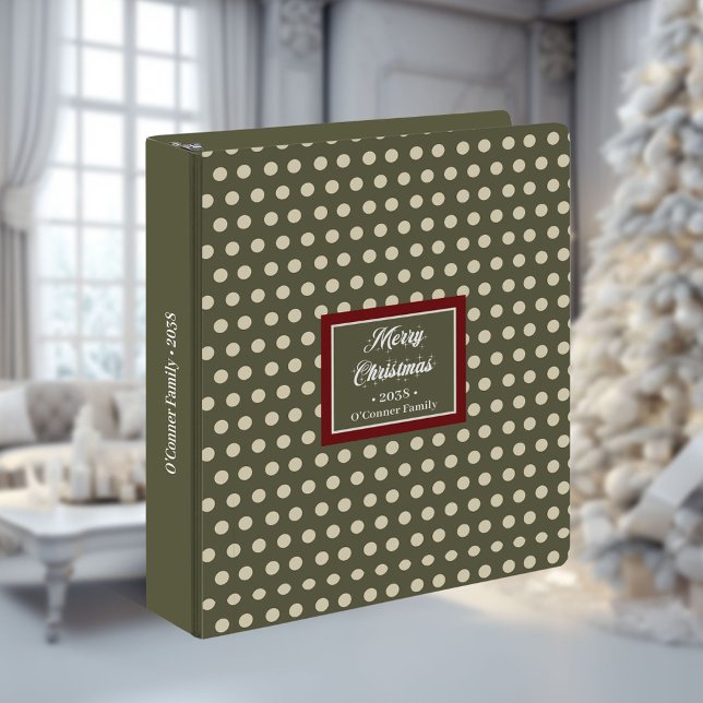 Classeur Retro Christmas lettering green dots ring binder (Retro Christmas lettering green dots ring binder)