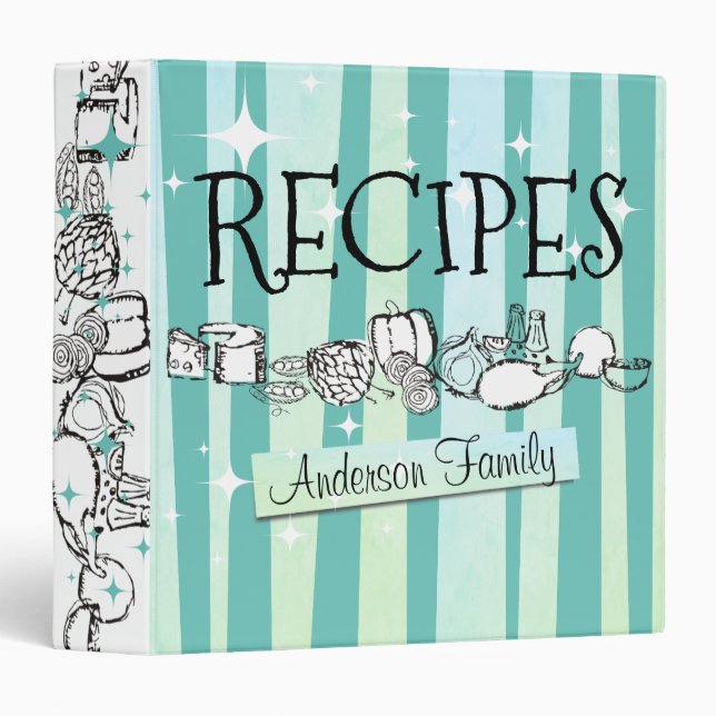 Classeur Retro Doodle food recette de livre de cuisine pers (Devant/Côté)