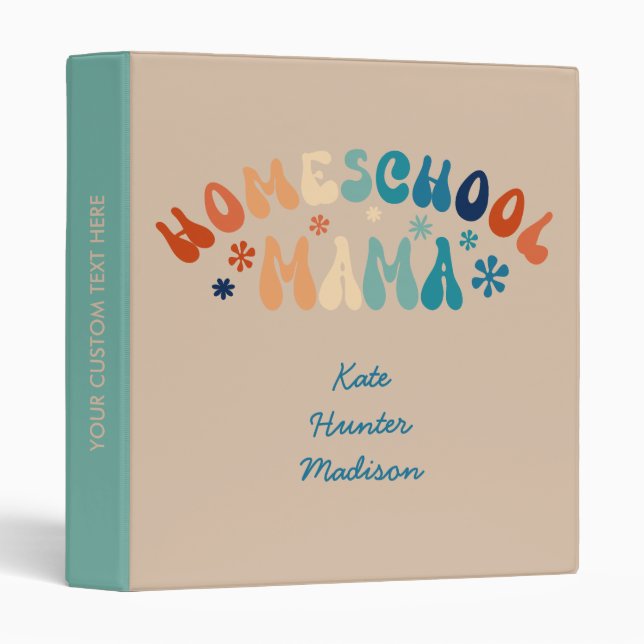 Classeur Retro Homeschool Maman Maman Maman Personnalisée (Devant/Côté)