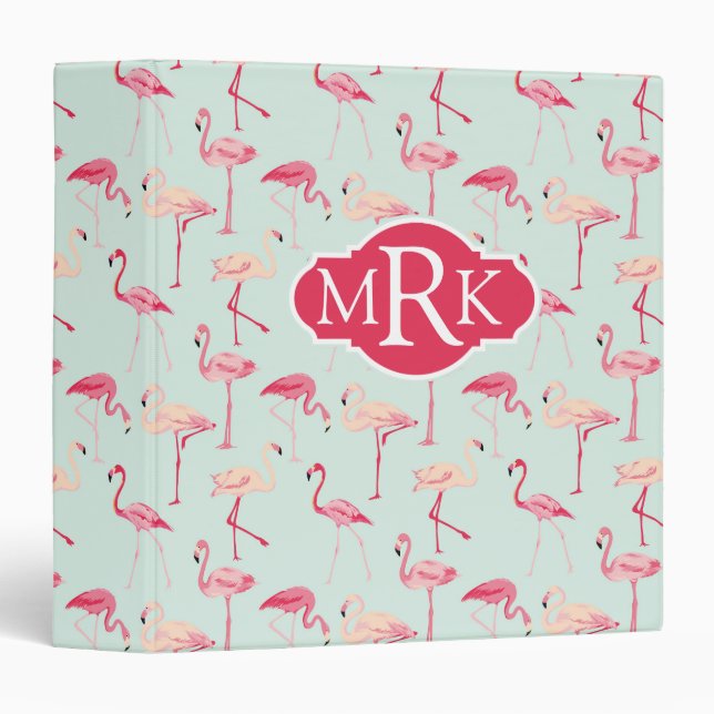 Classeur Rétro monogramme du motif | de Flamant rose (Devant/Côté)