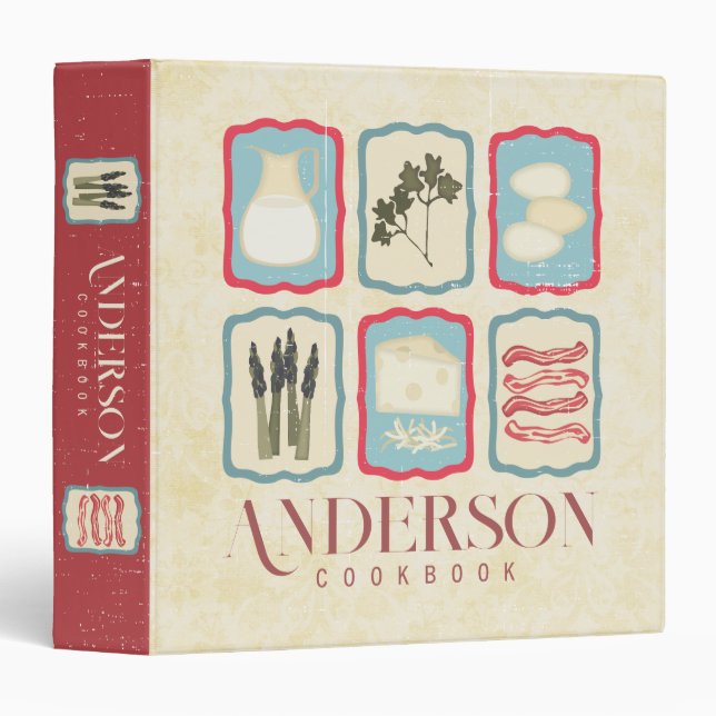 Classeur rétro petit déjeuner quiche aliments recette class (Devant/Côté)