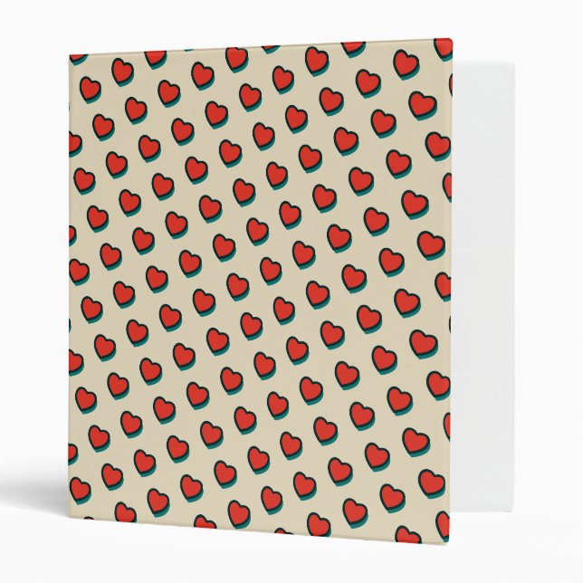 Classeur Retro Pop Art Rouge Bleu Coeurs Beige Motif (Devant/intérieur)