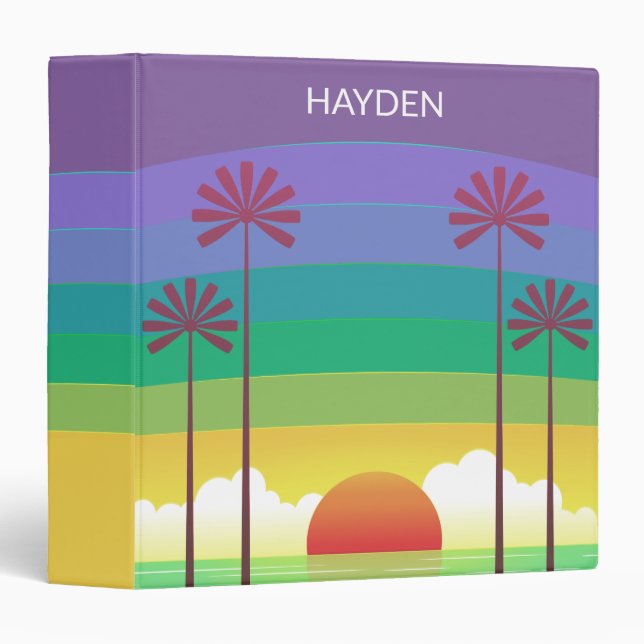 Classeur Retro Purple Sunset Palm Trees Art Personalised (Devant/Côté)