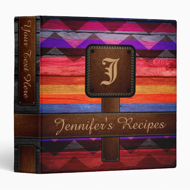 Classeur Rétro recette #4 de monogramme de rayure de (Devant/Côté)
