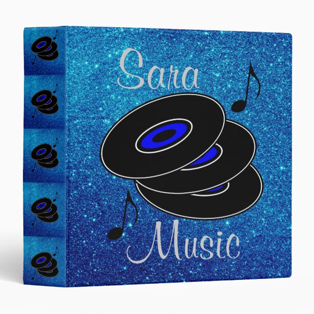 Classeur Retro Records Blue Faux Parties scintillant Classe (Devant/Côté)