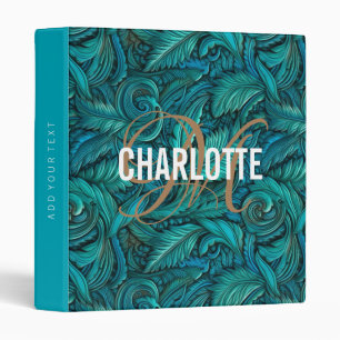 Classeur Rétro turquoise en cuir à outils nom monogramme