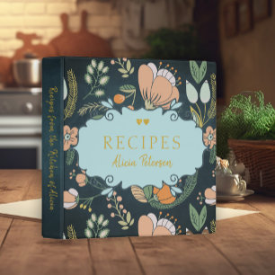 Classeur Retro vintage marine pêche fleurs or bleu recettes