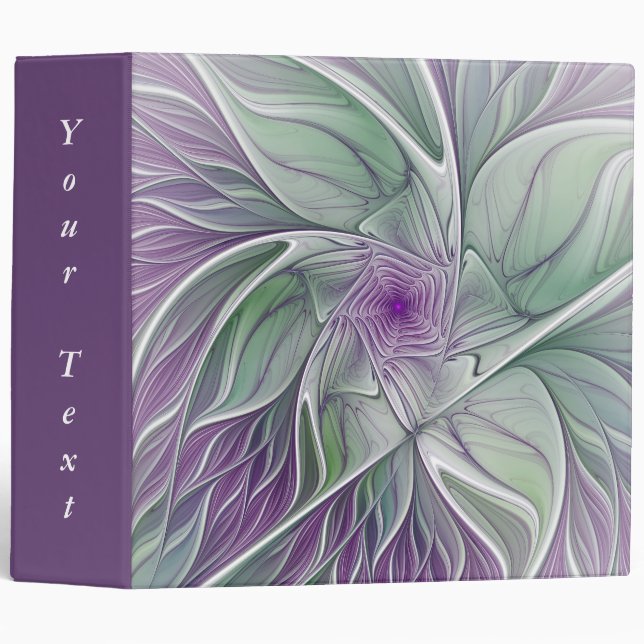 Classeur Rêve de fleurs, Abstrait texte fractal vert pourpr (Devant/Côté)