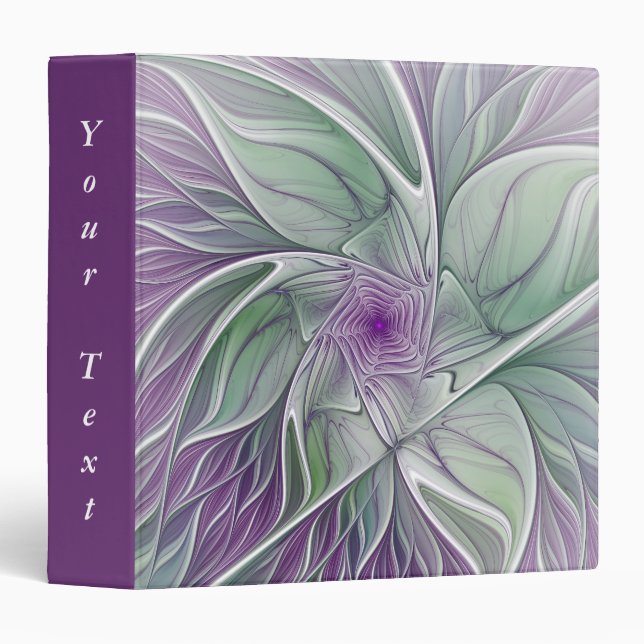 Classeur Rêve de fleurs, Abstrait texte fractal vert pourpr (Devant/Côté)