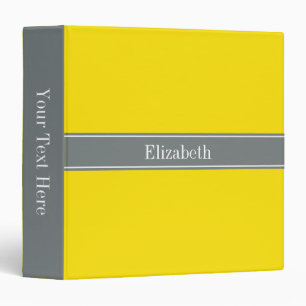 Classeur Ribbon jaune uni, gris charbon Nom Monogramme