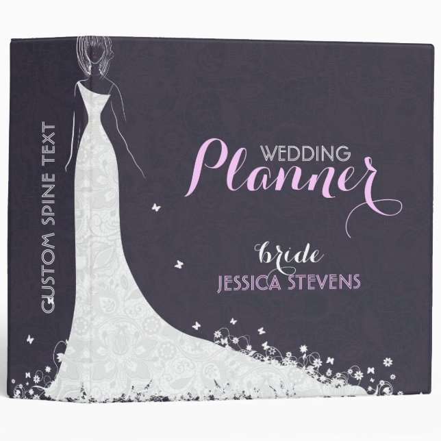 Classeur Robe Mariage violet et blanc profond et dentelle V (Devant/Côté)