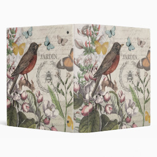 Classeur Robin Elegant Bird Butterfly French Art