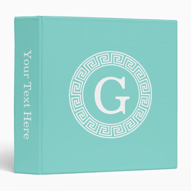 Classeur Robin Oeuf Wht Grille Grecque Cadre Rnd Initial Mo (Devant/Côté)