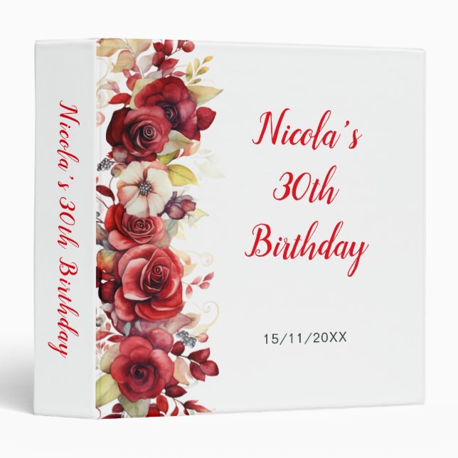 Classeur Romantic Red Roses Floral Birthday Photo Album (Devant/Côté)